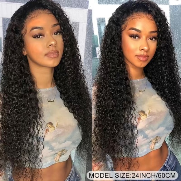 20” 180% Density Natural Black Kinky Curly 13x4 Lace Frontal Brazilian Hair Wig - Picture 3 of 10